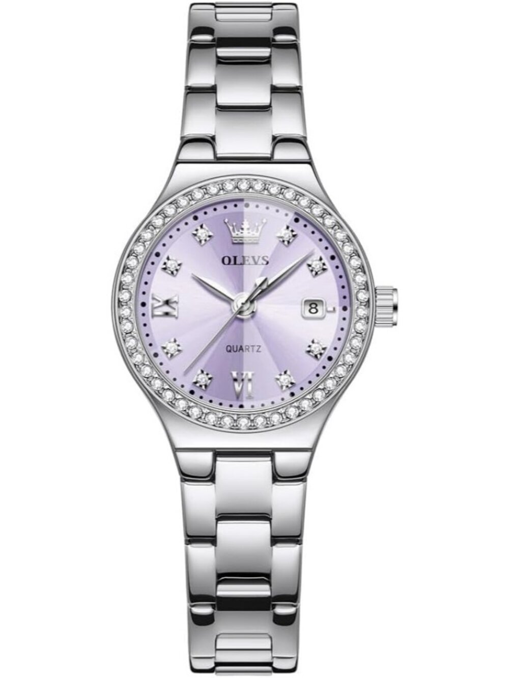 Women's Silver Purple Stainless Steel Dress Analog Luminous Fashionable Watches